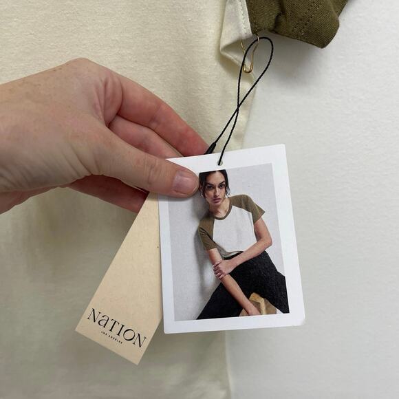 NWT Nation Ltd Bobbie Tee Hemp Raglan Sporty Retro Baseball Boxy Fit Capers XS - Picture 6 of 9